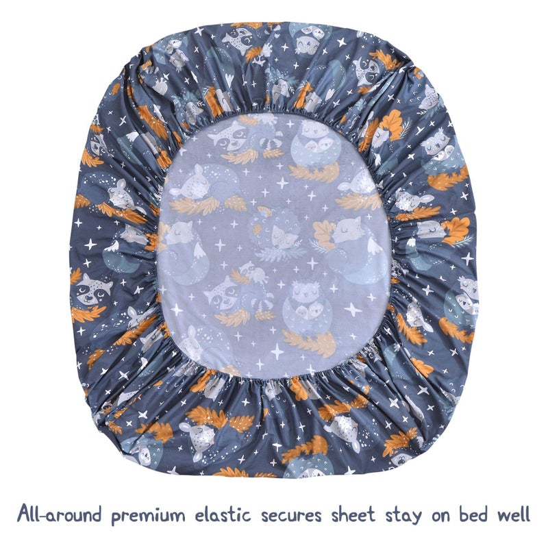 JSD Navy Blue Owl Kids Sheet Set Full Size, 4 Piece Forest Animals Printed Microfiber Bed Sheets Deep Pocket - Image 3